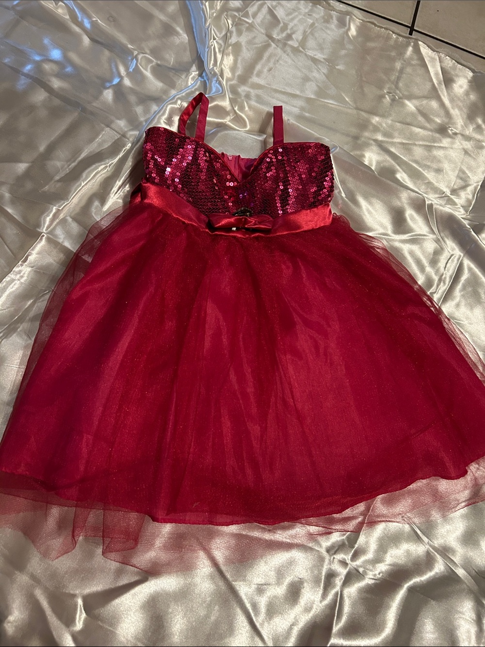 Girls Red Sequin Tulle Party Dress